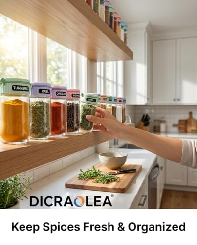 Newly Upgraded 24 Pcs Glass Spice Jars Set with Labels, 4oz Macaron Color Lids, Dual-Purpose Flip Cap, BPA-Free Empty Spice Containers for Kitchen Organization