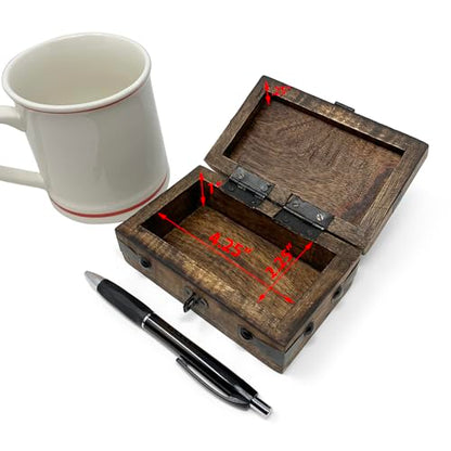 Treasure Chest Wooden Box with Antique Iron Lock and Skeleton Key (X-Small 5 x 3 x 2) - Storage and Decor – Pirate Wooden Treasure Chest, Decorative Box with Hinged Lid, - size: X-Small 5 x 3 x 2"