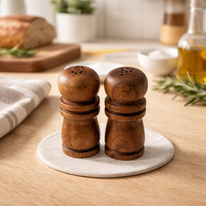 Handcrafted Hawaiian Acacia Wood Salt & Pepper Shaker Set – 4” Natural Wood Grinders, Anti-Clog Design, Sustainably Harvested, Kitchen Table Decor