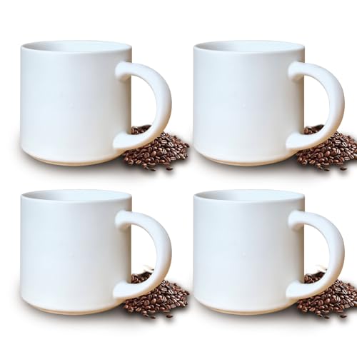 15 oz white coffee mug set stackable heavy ceramic mug for Tea Milk Latte, Dishwasher, Microwave safe 4pcs mugs - color: White