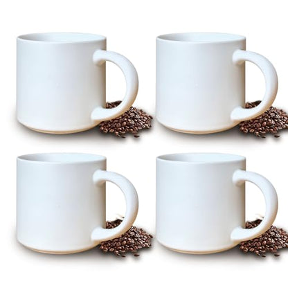 15 oz white coffee mug set stackable heavy ceramic mug for Tea Milk Latte, Dishwasher, Microwave safe 4pcs mugs - color: White
