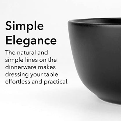 ARORA SKUGGA Round Stoneware 16pc Dinnerware Set of 4, Dinner Plates, Side Plates, Cereal Bowls, Mugs - Matte Black (472979) - color: Black-Bowl/Mug, style: Round-Service for 4(16pcs)