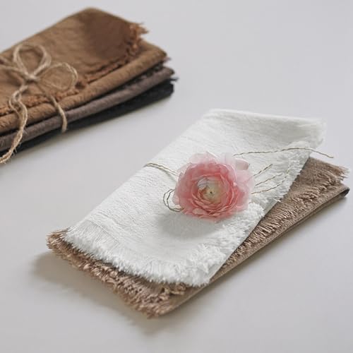 Handmade Cloth Napkins 100% Cotton Napkins with Fringe，Delicate Handmade Cloth Napkins for Dinners, Parties, Weddings and More，18 x 18 Inch Set of 4 - White - color: White