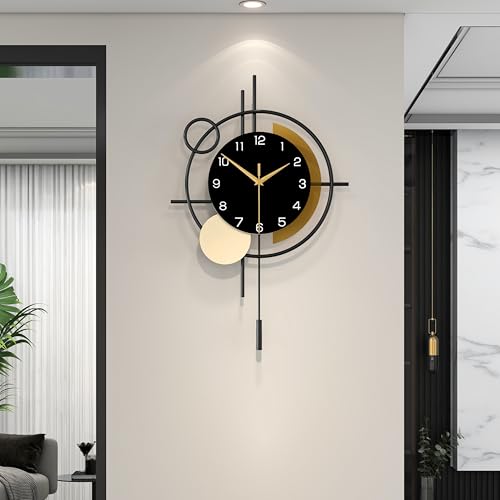 Wall Clock for Living Room Decor Modern Clock Pendulum Silent | Quartz Battery Operated Black Metal Decorative Large Clock for Dining Room,Kitchen,Home,Bathroom,Bedroom, Analog 13.8x21.3 in - color: Black, size: 13x21 in