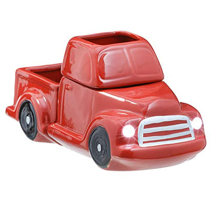 Ceramic Candle Wax Warmer, Vintage Red Truck with Safety Timer | Automatic Plug in Fragrance Warmer for Scented Wax Melts, Cubes, Tarts | Retro Farmhouse Air Freshener Set