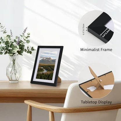 CRUGLA 5x7 Picture Frames Set of 11, Display Pictures 4x6 with Mat or 5 by 7 without Mat, Wall or Tabletop Display, Black - size: 5x7 Inch