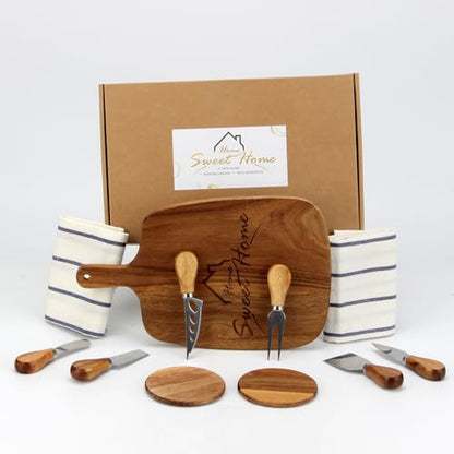 House Warming Gifts New Home, New House Housewarming Gifts, Unique Housewarming Gift Baskets for New House, First Home Gift, Home Sweet Home Serving Board Coasters for New Home Couple (Brown-Wood) - color: Brown-wood