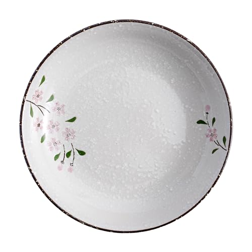 8 Inch Ceramic Pasta Bowls Salad Bowls Large Ceramic Serving Bowls for Soup, Dessert, Shallow Bowls Plates for Dinner (4Pack, Pink Sakura) - color: Pink Sakura