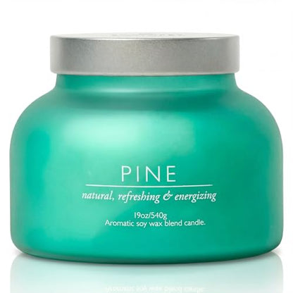 Pine Volcano Candle 19oz: 80-Hour Burn, Natural Refreshing Pine Scent, Hybrid Soy Wax, Crackling Wood Wick, Teal Matte Glass Jar, Gold Foil Gift Box by Spotless Candles - color: Pine 19, size: 19oz