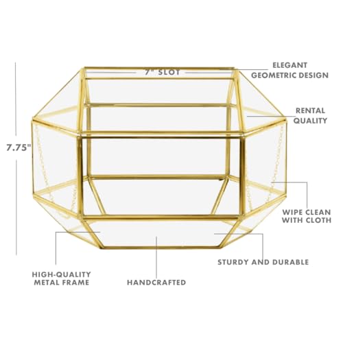 Koyal Wholesale 1 Pcs Gold Geometric Glass Wedding Card Box, Gold Wedding Reception Drop Box, Geometric Terrarium Glass Planter, Terrarium Card Box Centerpiece