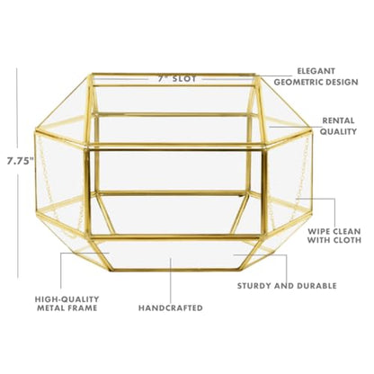 Koyal Wholesale 1 Pcs Gold Geometric Glass Wedding Card Box, Gold Wedding Reception Drop Box, Geometric Terrarium Glass Planter, Terrarium Card Box Centerpiece