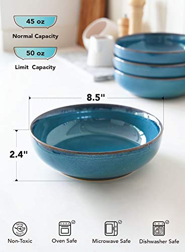 LE TAUCI Pasta Bowls 45 Ounce, Ceramic Salad Bowl, Large Serving Bowl Set - Set of 4, Ceylon Blue - color: Ceylon Blue, size: 45 ounces