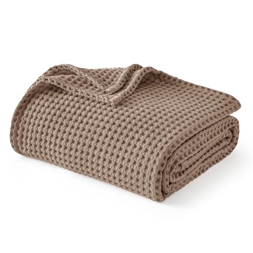Bedsure Lightweight 100% Cotton Waffle Blanket, Twin XL, Coffee Brown | Summer, Breathable, Soft, Light, Thin, Bed, Couch, Sofa, Chair, 66"x90", Sheet Blanket, Dorm Room Essentials, Guys, Girls - color: Coffee Brown, size: Twin Xl (66" X 90")
