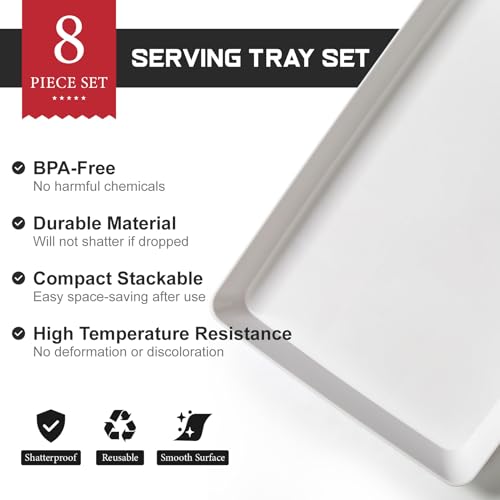 8 Pack, 16" x 11" Large White Serving Trays Set - Reusable Plastic Serving Platters for Cookie, Appetizer, Charcuterie, Snack, Dessert, Party Food Display - Stackable Kitchen CounterTop Tray, BPA Free - size: 8 Pack - 16" x 11"