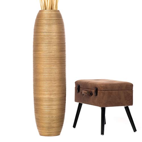 LEEWADEE Large Floor Vase – Handmade Flower Holder Made of Wood, Sophisticated Vessel for Decorative Branches and Dried Flowers, 43 inches, Golden | Decorative Vase for Living Room, for Branches & Dried Herbs. Stronger than ceramic, without water. Bohemia