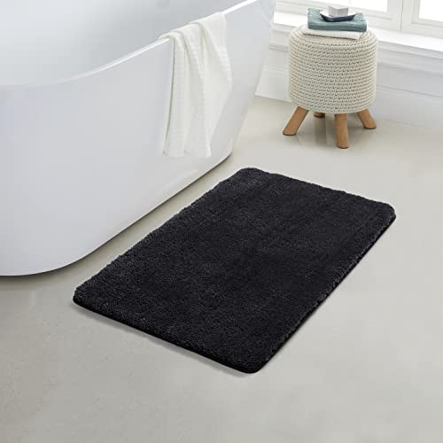 YHF Bathroom Rugs 17" X 24", Extra Thick & Soft Microfiber Shaggy, Machine Washable Bath Mats, Absorbent Bath Rugs, Non-Slip Rubber Backing Bath Mat for Bathroom Floor, Tub and Shower, Black - color: Black, size: 17" X 24" (Rectangular)