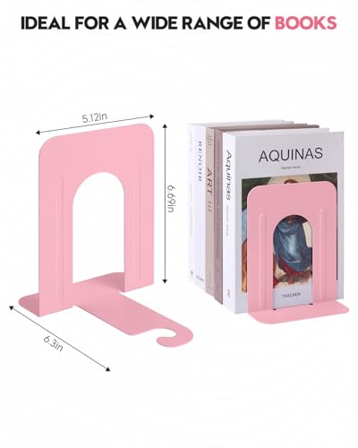 Honagu Bookends, Metal Book Ends, Bookends for Shelves, Book Holder Stopper for Heavy Books/CDs/DVDs (1 Pair/2 Pieces, Pink) - color: Pink