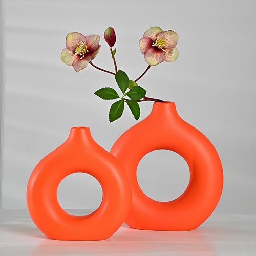 Modern Donut-Shaped Decorative Vases, Orange, Set of 2 (XL+L) - size: XL+L