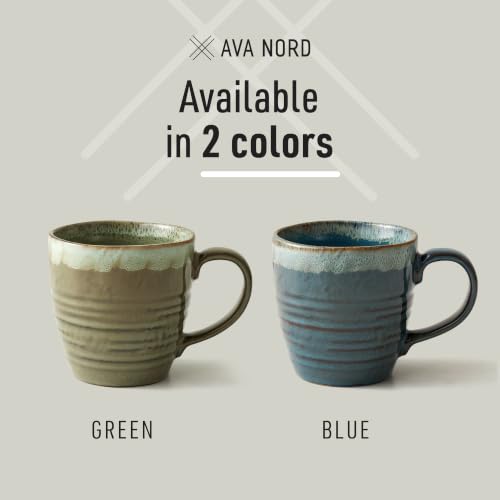 Ava Nord Reactive Glaze Stoneware Ceramic Coffee Mugs 4 Pack - 14oz - Blue | Lead-Free, Non-Toxic, Handcrafted, Coffee Mug Set for Tea Latte Cappuccino Cocoa Hot Chocolate, Microwave & Dishwasher Safe - color: Reactive Glaze - Blue