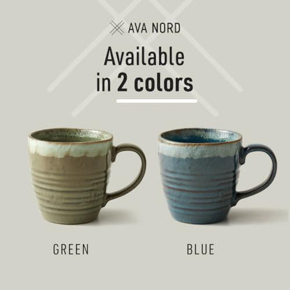 Ava Nord Reactive Glaze Stoneware Ceramic Coffee Mugs 4 Pack - 14oz - Blue | Lead-Free, Non-Toxic, Handcrafted, Coffee Mug Set for Tea Latte Cappuccino Cocoa Hot Chocolate, Microwave & Dishwasher Safe - color: Reactive Glaze - Blue