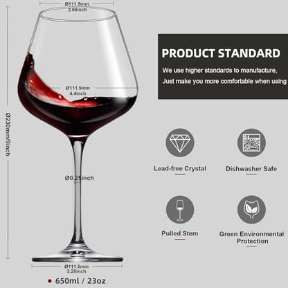 coccot Red Wine Glasses Set of 4, Hand Blown Italian Style Crystal Burgundy Wine Glasses, Lead-Free Premium Clear Glass [23 oz/650ml，4 Pack ] - color: Crystal