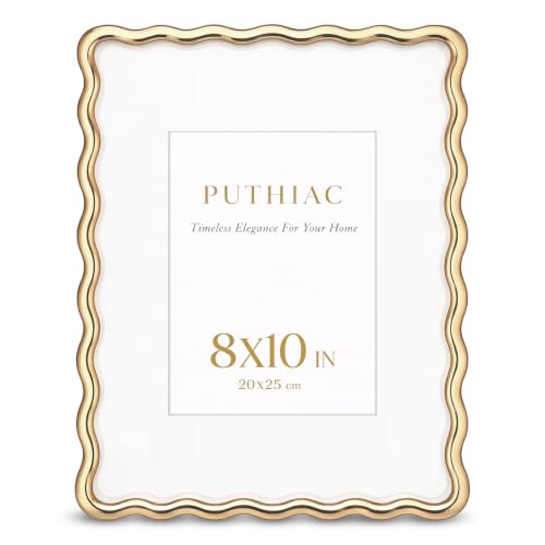 8x10 Wavy Picture Frame, Zinc Alloy Gold Frame, Tempered Glass | Decorative wave profile with included 5x7 mat, ideal for wedding photos, anniversaries, portraits, and elegant home décor - color: Gold, size: 8x10
