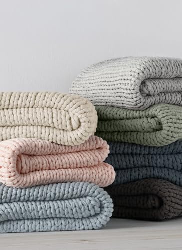 Linen Market Beddings Oversized Chunky Knit Throw Blanket Acrylic Hypoallergenic - 47'' x 59'' Cozy Home Accent for Snuggling, Lounging, and Stylish Décor (Gray)