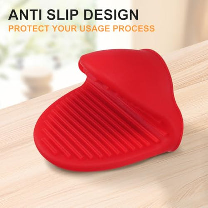 2 PCS Mini Silicone Oven Gloves Heat Resistant Cooking Pinch Mitts Potholder for Kitchen Cooking & Baking (Red) - color: Red