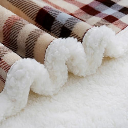 PU MEI Sherpa Fleece Throw Blanket 60" x 80" Reversible Plush Fluffy Large Big Blanket Lattice Flannel Blankets for All Season Use, Beige Stripe - color: Beige Stripe, size: 60"*80"
