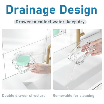 Soap Dish for Shower Clear Soap Holder Pull-Out Water Tray No Drilling Required Strong Fixation for Rv Bathroom and Kitchen Easy（1 Pack） - color: Clear