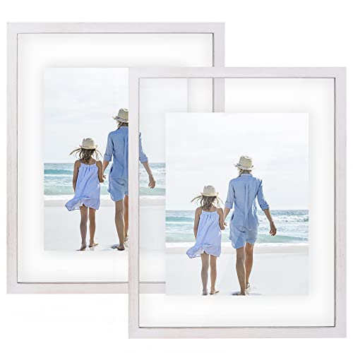 DLQuarts 11x14 Floating Photo Picture Frame, Floating Display for Photos 8x10, 7x9, 5x7, 8.5x11 Certificate, or Full Display for 11x14 Photos, Solid Wood, Double Glass, 2 Pack, Chalk White - color: Chalk White, size: 11x14