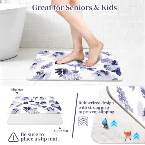 Stone Bath Mat Diatomaceous Earth Shower Mat, Non-Slip Bath Mat for Bathroom, Quick Drying Bathroom Rugs Natural Easy to Clean,24"×16" - color: Blue