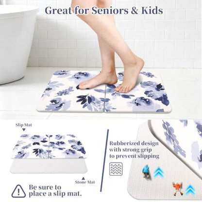 Stone Bath Mat Diatomaceous Earth Shower Mat, Non-Slip Bath Mat for Bathroom, Quick Drying Bathroom Rugs Natural Easy to Clean,24"×16" - color: Blue