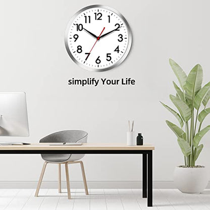 AKCISOT 10 Inch Wall Clock, Silent Battery Operated Analog Clock, Silver | Classroom | Kitchen | Office | Easy to Read Numbers | Garage - color: B_silver, size: 10 Inch