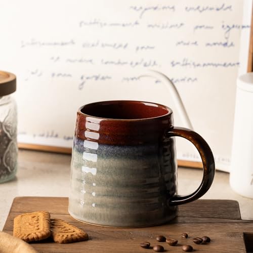 15.5oz Large Heavyweight Ceramic Mug, Reactive Gl (Black-Red) | 15.5oz Medium-Large, Heavy Weighted Stoneware, Reactive Transmutation Glaze, Microwave & Dishwasher Safe, Gift Box - color: Black Red