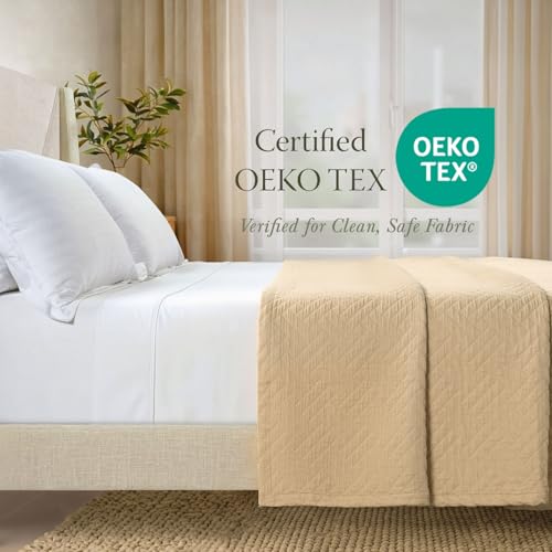 Threadmill Luxury Cotton Blankets for Queen Size Bed | All-Season 100% Cotton Queen Size Blanket | Criss Cross Jacquard Cozy Lightweight, Soft Breathable Coverlet fits Full Size Bed, 90x92 | Beige | 100% Cotton, Jacquard Pattern, 90x92 in, Breathable, All