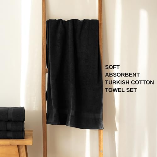 SALBAKOS 100% Turkish Cotton Bathroom Towel Set of 6-Piece, Black | 630 Gsm Thick Super Soft Highly Absorbent 2 Bath + 2 Hand + 2 Washcloth Towels Sets, Giftable, Hotel Quality, Made in Turkey - color: Black, size: 6 Piece Towel Set