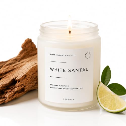 White Santal Scented Candle for Home | Natual Soy Wax | 50 hrs Burn Time | Hand Poured in Small Batches | Premium Fragrance - color: White Santal