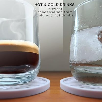 Silicone Drinks Coasters Set of 6 - with Smart, Modern Groove Patterns & Gold Holder Protecs Your cofee Table from Condensation Cups, muggs Home, Office, bar Decor - Lavander White - color: Lavander White