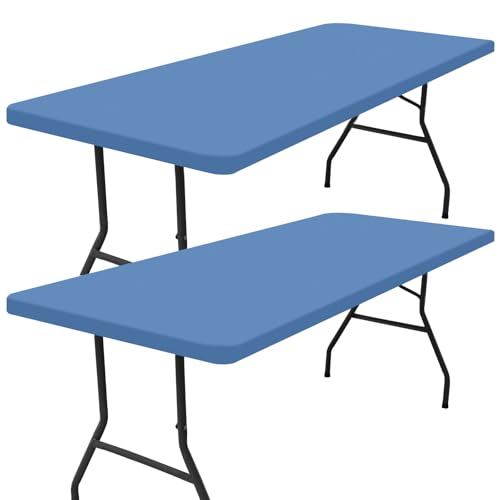 Smiry 2 Pack Rectangle Picnic Table Cloth, Waterproof Elastic Fitted Tablecloths, Washable Polyester Rectangular Patio Table Cover for Camping, Indoor and Outdoor (Stone Blue, 24"x48") - color: Stone Blue, size: 4FT - 24"X48"