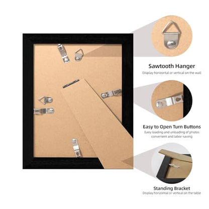 iRahmen 6x8 Picture Frame with Mat 4x6 - High Definition Real Glass Wooden Photo Frames for Tabletop Display and Wall Mounting (Black Woodgrain, Set of 4) - color: Black Woodgrain, size: 6X8