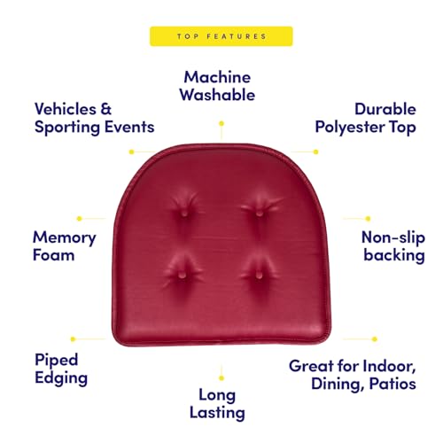 Sweet Home Collection Chair Cushion Memory Foam Pads Tufted Slip Non Skid Rubber Back U-Shaped 17" x 16" Seat Cover, 2 Count (Pack of 1), Faux Leather Burgundy Red - color: Faux Leather Burgundy Red, size: 2 Pack, style: Foam Pads