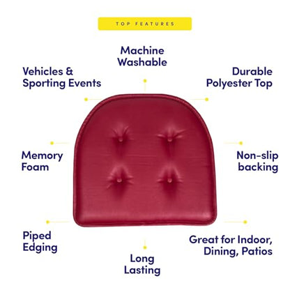Sweet Home Collection Chair Cushion Memory Foam Pads Tufted Slip Non Skid Rubber Back U-Shaped 17" x 16" Seat Cover, 2 Count (Pack of 1), Faux Leather Burgundy Red - color: Faux Leather Burgundy Red, size: 2 Pack, style: Foam Pads