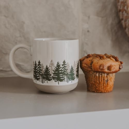 Sweet Water Decor Forest Two Tone Coffee Mug, 14oz Stoneware Cup | Forest Tree Design, Coffee, Tea & Cider Cup, Cozy Holiday Gift, Stocking Stuffers, Microwave & Dishwasher Safe - style: Two Tone Trees