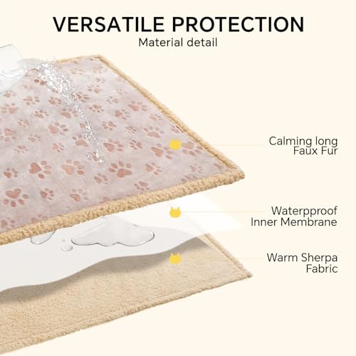 Luciphia Waterproof Pet Blankets Whith Paw Print for Couch Sofa Bed Cover, Liquid Pee Proof Soft Fluffy Dog Blanket Washable, Reversible Furniture Protection Puppy Cat, Khaki, X-Large（85" x 57"） | Soft Print Pet Blanket Washable Pee Proof, Furniture Prote