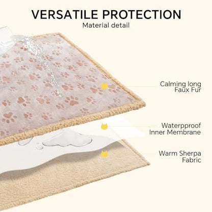 Luciphia Waterproof Pet Blankets Whith Paw Print for Couch Sofa Bed Cover, Liquid Pee Proof Soft Fluffy Dog Blanket Washable, Reversible Furniture Protection Puppy Cat, Khaki, X-Large（85" x 57"） | Soft Print Pet Blanket Washable Pee Proof, Furniture Prote