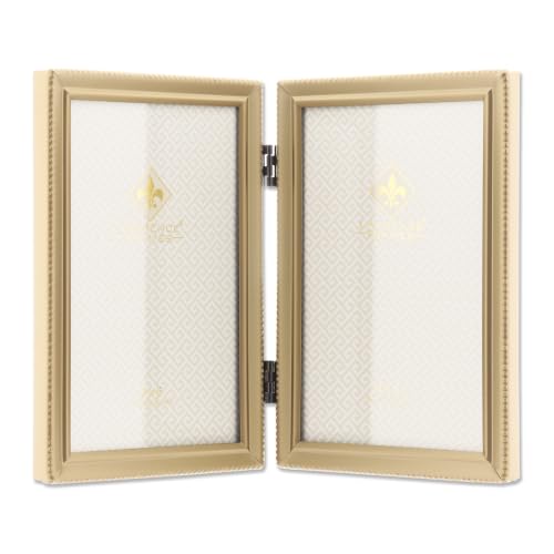 Lawrence Frames Bead Border Design, 4x6 Double, Satin Gold - color: Satin Gold, size: 4x6 Double