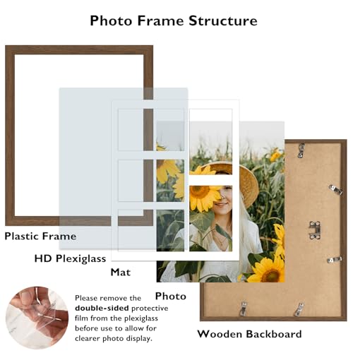 JCJMY 11x14 Picture Frame, 4x6 Collage Picture Frame, Display 5 Pcs 4x6 Photos or 11x14 Picture, Five Opening 4x6 Collage Frame for Wall Hanging, Lightweight 4 x 6 Multi Pictures Frame, Brown - color: Brown