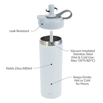 Glad Sip & Chug Insulated Water Bottle - Skinny Stainless Steel Tumbler with Straw and Chug Lid - Leak Resistant Double Walled Metal for Hot and Cold Drinks, 23oz, Grey - color: Gray