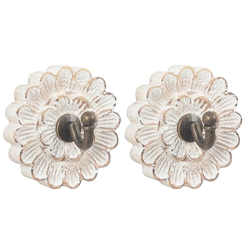 Distress Wood Flower Coat Hooks for Wall Hanging, Single Small Vintage Decorative Hanger for Keys, Bags, Towels (Robe Hanger S/2) - style: Robe Hanger S/2